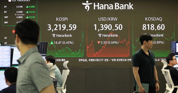 코스피는 8일 전장 대비 14.47포인트(0.45%) 오른 3,219.59에 거래를 마쳤다. 사진=연합뉴스