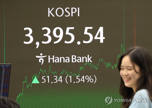 12일 서울 중구 하나은행 본점에서 직원들이 증시와 환율을 모니터 하고 있다. 사진=연합뉴스