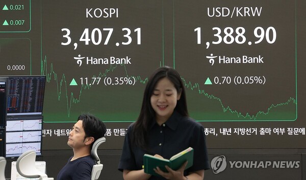 15일 서울 중구 하나은행 딜링룸 현황판에 코스피 지수 등이 표시되고 있다. 사진=연합뉴스