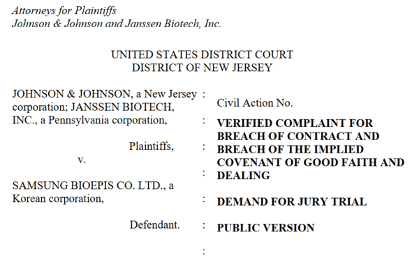 사진=미국 뉴저지주(州) 연방지방법원 소송장 발췌