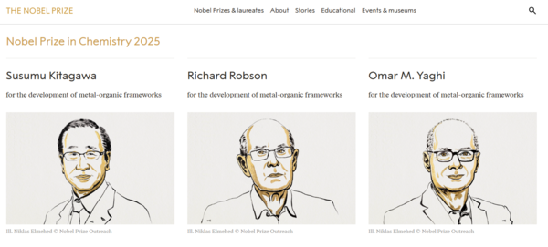 (왼쪽부터) 기타가와 스스무 일본 교토대 교수, 리차드 롭슨 호주 멜버른대 교수, 오마르 야기 미국 캘리포니아대 버클리캠퍼스 교수. 사진=노벨재단 공식홈페이지