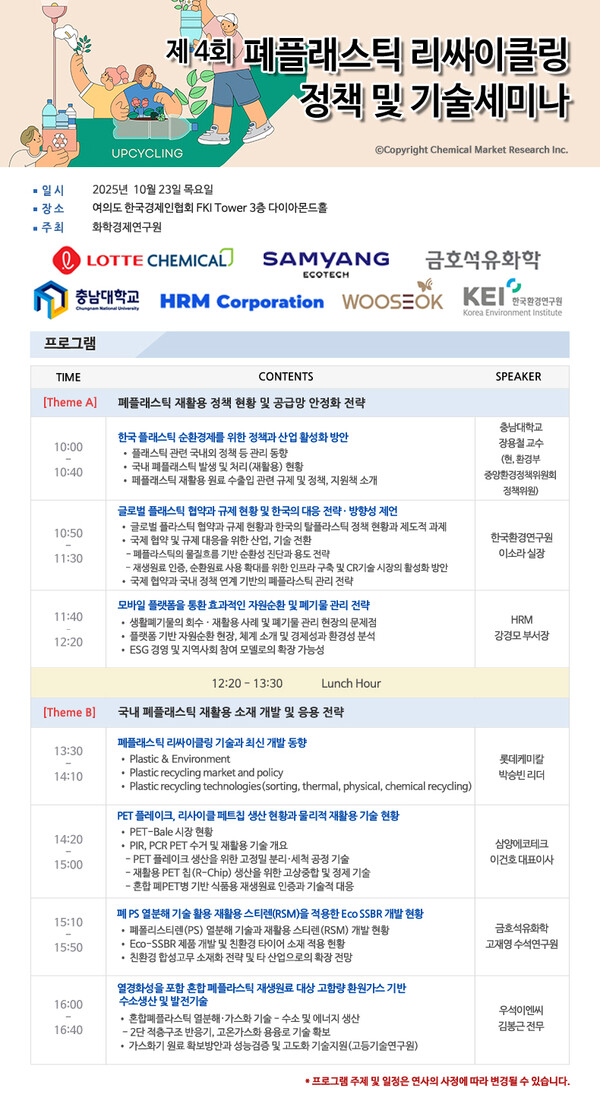 제4회 폐플래스틱 리싸이클링 세미나 프로그램 정보. 사진=화학경제연구원