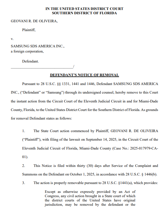 삼성SDS는 이번 사건을 연방 지방법원으로 이관했다. 사진=미국 플로리다주 남부 지방법원