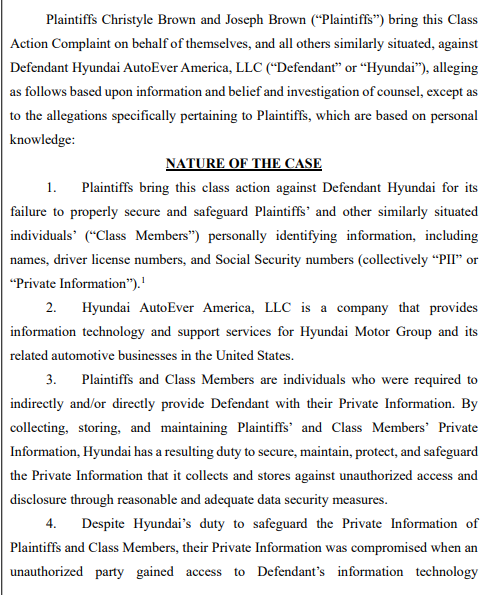 소송장 일부. 사진=캘리포니아주(州) 중부 연방지방법원