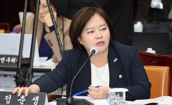 정춘생 조국혁신당 의원이 지난달 28일 열린 국회 행정안전위원회 전북도 국정감사에서 질의하고 있다. 사진=연합뉴스 