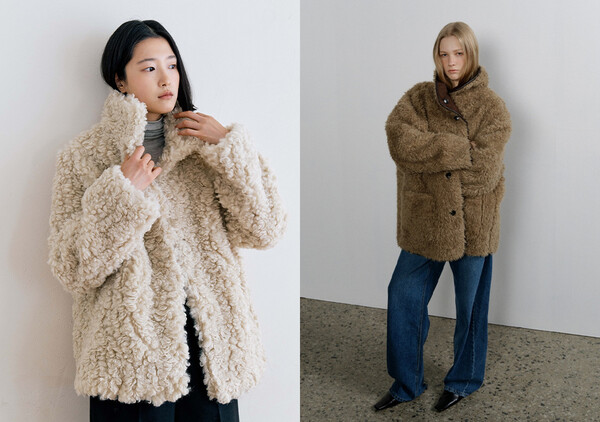 (왼쪽부터) 노티아 시어링 하이넥 퍼 재킷, 108파운드 몰리 리버시블 시어링 코트. 사진=29CM 제공