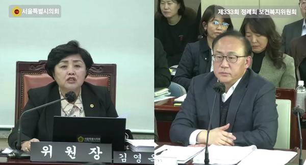 김영옥 서울특별시의회 보건복지위원회 위원장이 지난 10~11일 진행된 2025년 보건복지위 행정사무감사에서 서울시 복지실의 정책 개선 성과를 격려하고 민간위탁기관 관리·감독 강화를 주문했다. 사진=서울시의회