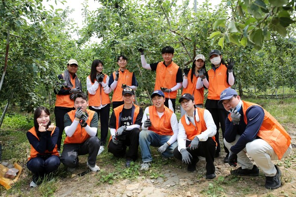한화 경기 연천 사과농가 봉사활동. 사진=한화