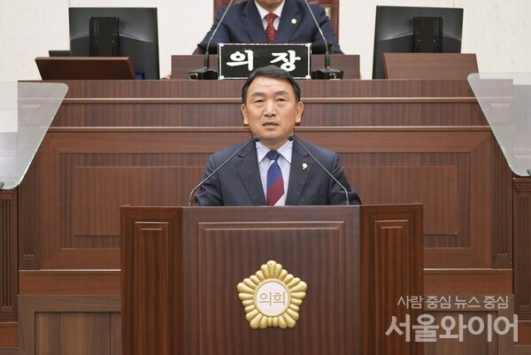 5분 자유발언하는 김호석 안동시의원.(사진=안동시의회)