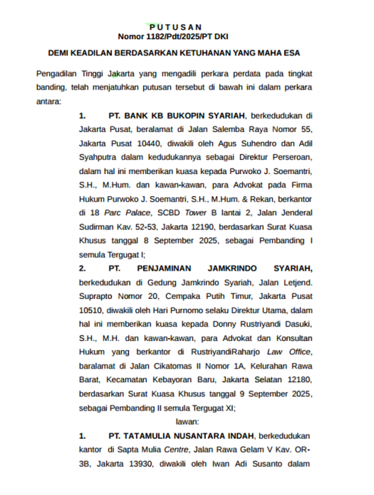 인도네시아 자카르타 고등법원 판결문 1면. 자료=인도네시아 자카르타 고등법원