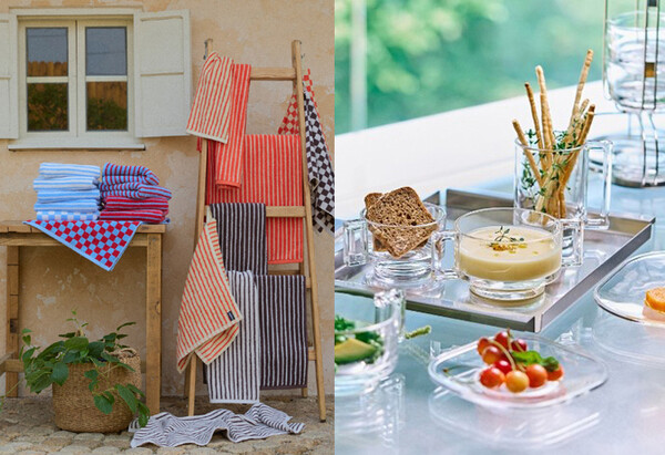 앳센셜 체크스트라이프 선염타월, 아르노글래스 4인 세트. 사진=CJ온스타일 제공